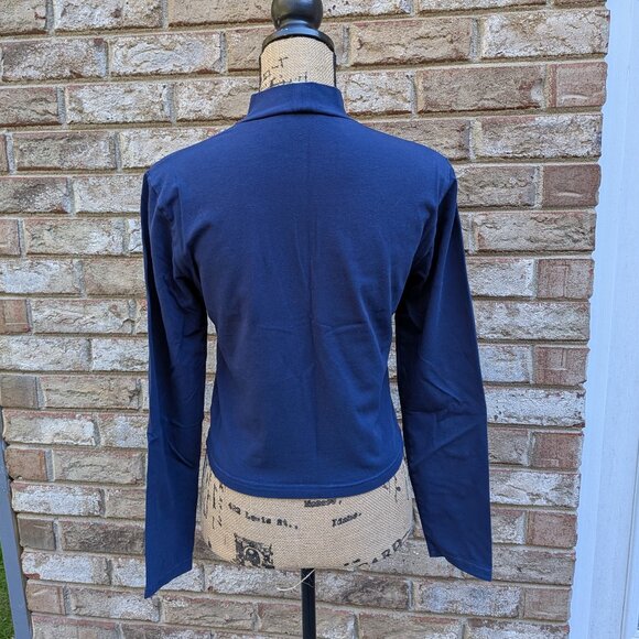 Teddy Fresh Navy Blue Mock Neck Cropped Long Sleeve Tee Large - Picture 2 of 10